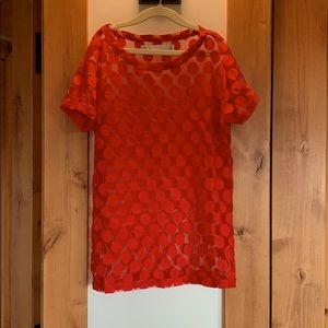 Red seethrough polka dot top